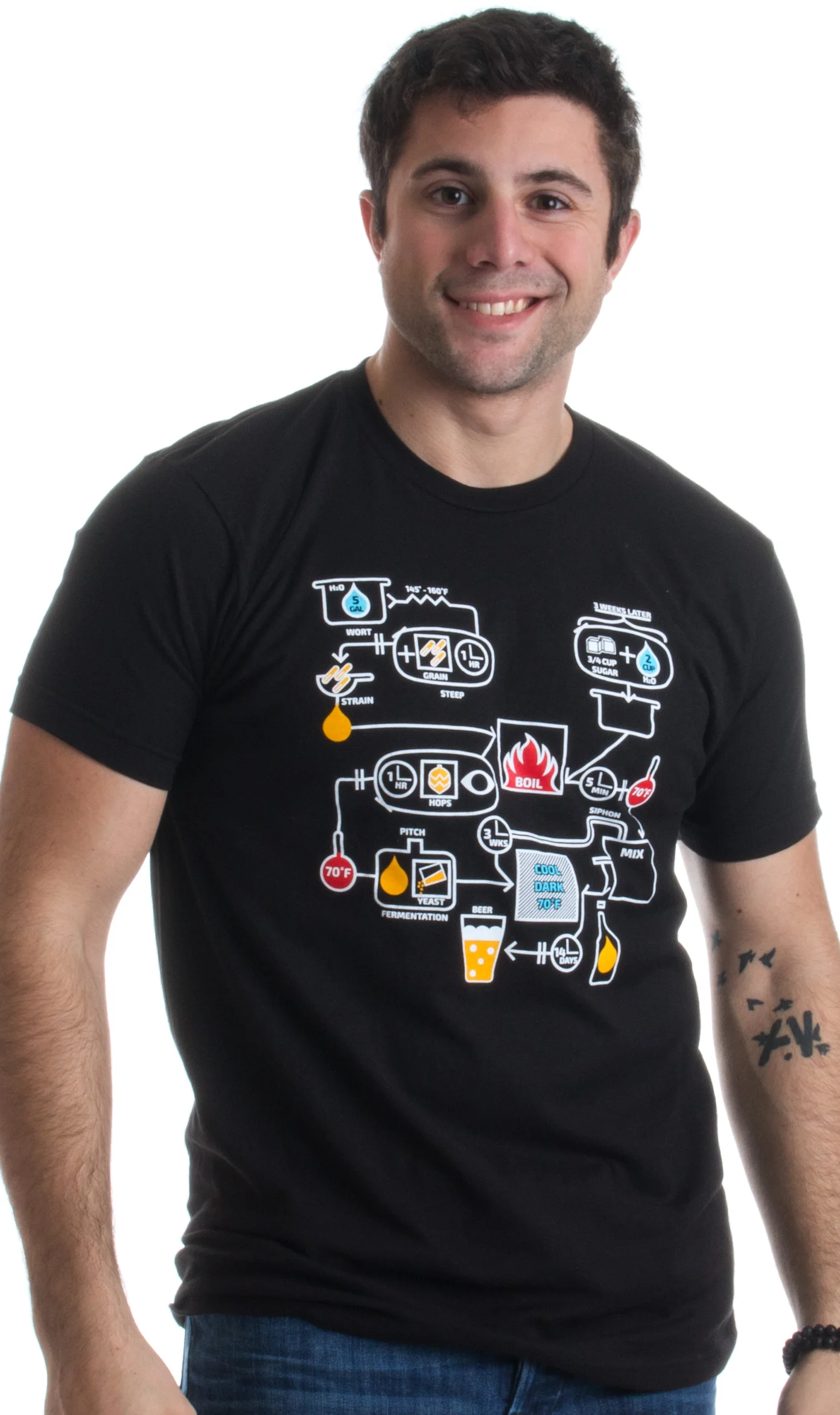 

Beer Brewing Schematic Home Brewer Production Chart T Shirt. New 100% Cotton Short Sleeve O-Neck T-shirt Casual Mens Top
