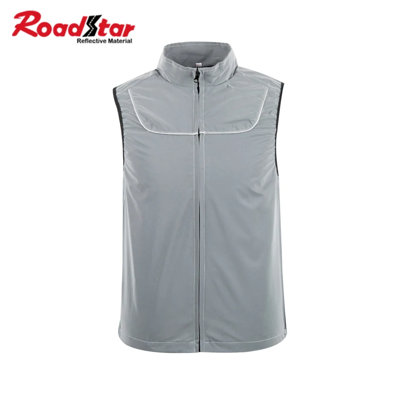 Roadstar High Visibility Reflective Vest Sleeveless Motorcycle Jacket for Road Safety Clothing with Pocket Zipper