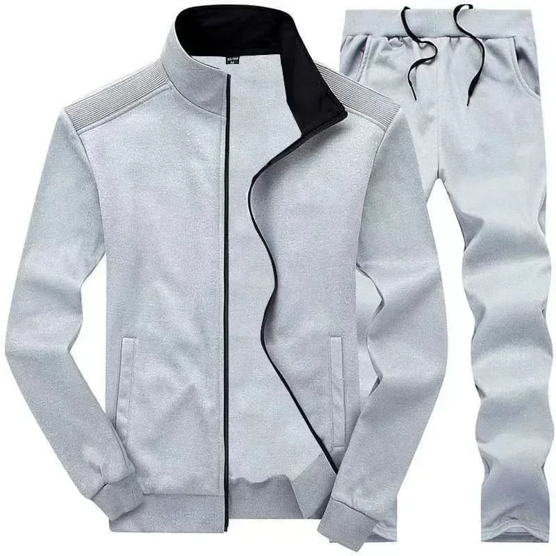 2022 Spring and Autumn New Men's Fashion Sports Long sleeved Embroidered Sweater Two piece Set Standing Collar Cardigan Set