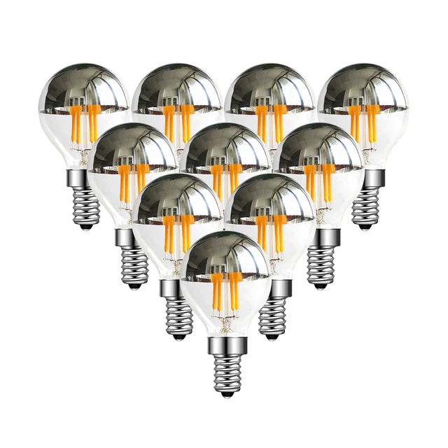 หลอดไฟ LED วินเทจ E12 E14 G45ปลายเงินเอดิสัน4W โคมไฟไฟตกแต่งแอลอีดีโครเมี่ยมครึ่ง40W หลอดไส้หลอด LED กระจก 1