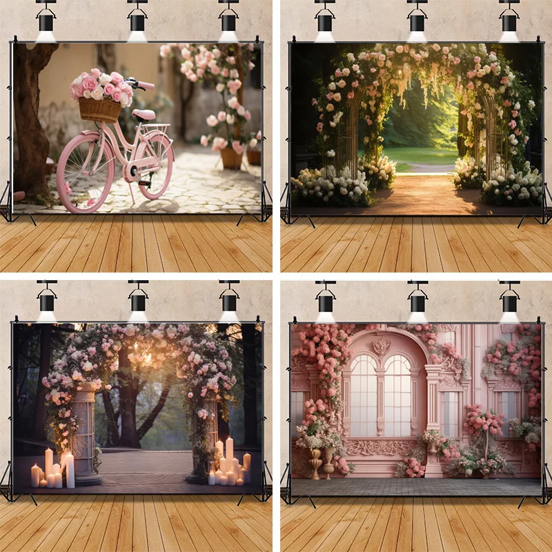 

Colorful Flower Wall Photography Backdrops Romantic Rose Arch Wedding Bouquet Valentine's Day Photo Studio Background Props LH-3