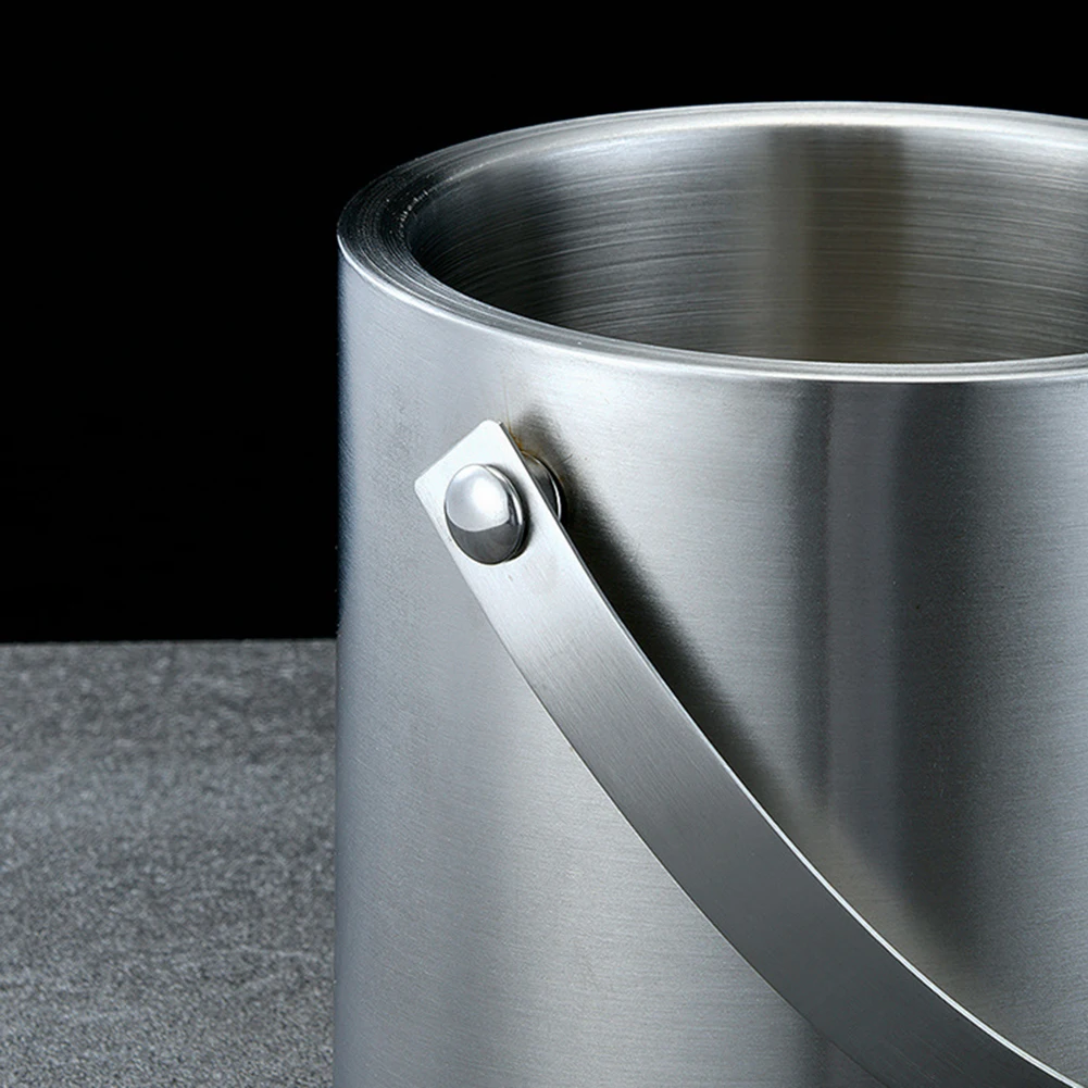1.6L Double Layer Ice Bucket Silver Versatile Portable Stainless Steel Ice Bucket Wine Beer Cooler Party for Beach