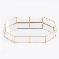 Glass Gold Mirror Tray Gold Multi-purpose Decorative Tray Polygonal Beautiful and Elegant Vanity Tray Bathroom Counter Desktop 1