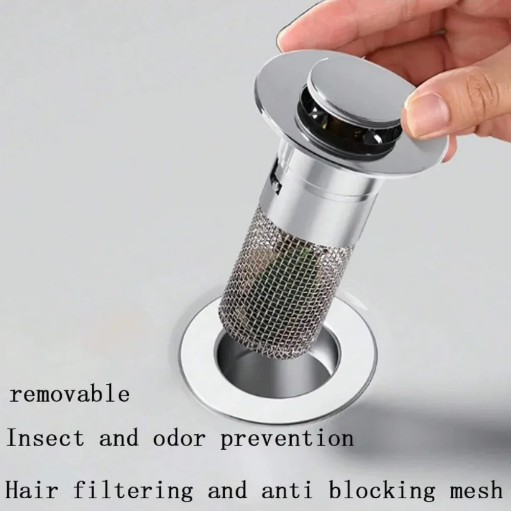 1PC Stainless Steel Bathroom Sink Plug, Sink Drain Filter, Pop-Up Basin Anti Odor Rebound Core Plug Filter, Household Necessity