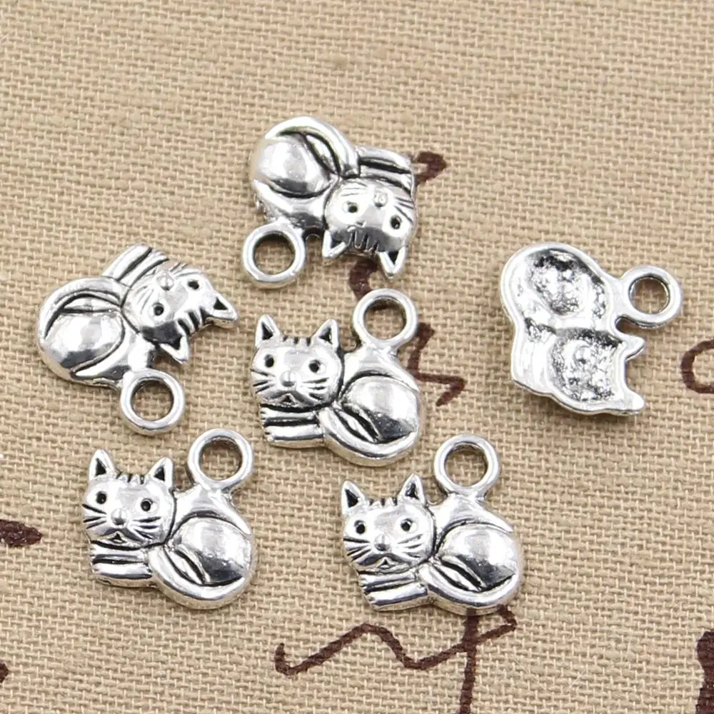 20pcs Charms Faule Katze 15x13mm Antike Bronze Silber Farbe Anhänger, Die DIY Handgemachten Tibetischen Bronze Silber farbe Schmuck