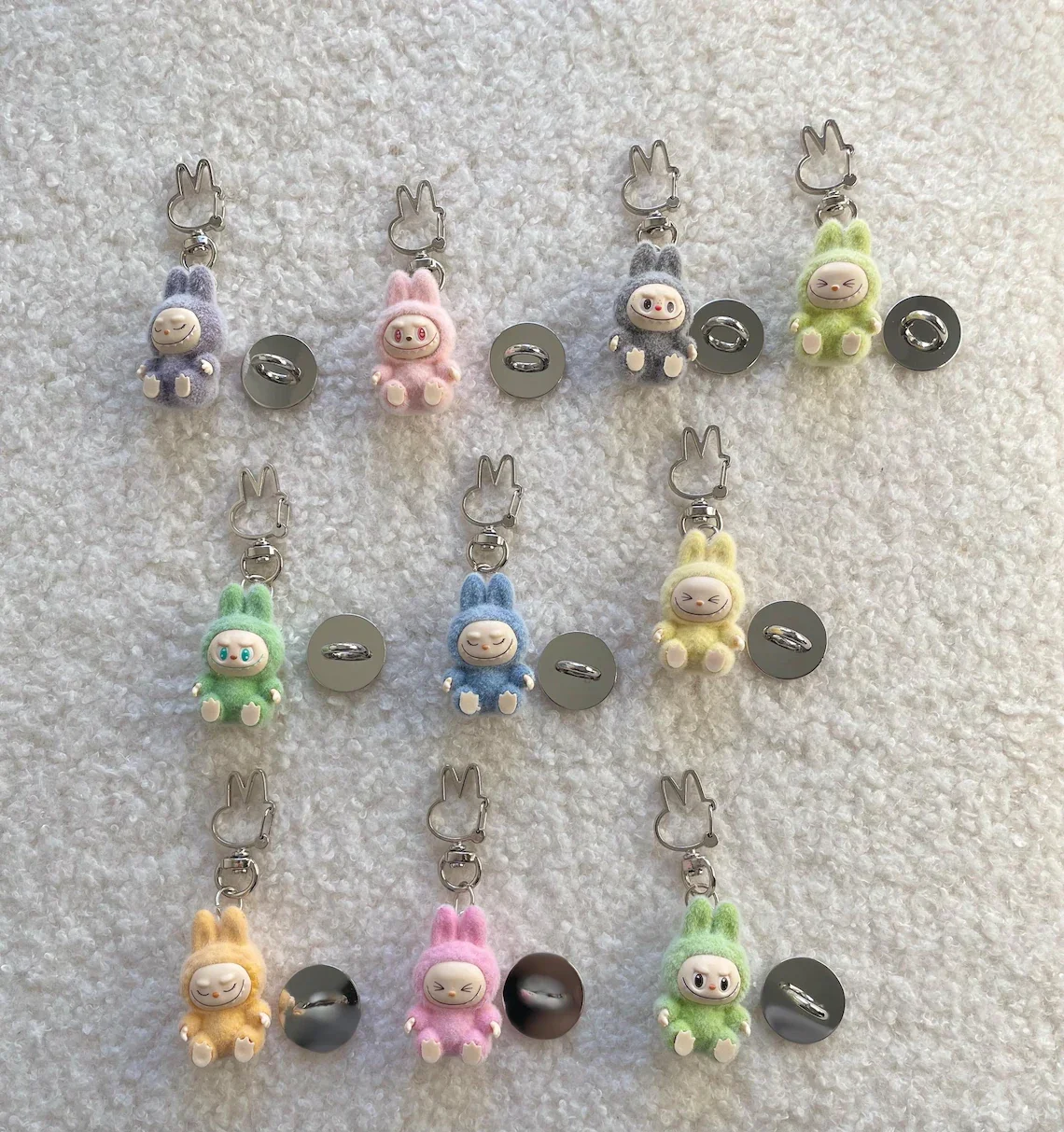 Labubu Keycharm Sticky Mini Rabbit Clasp Popmart stitch keychains anime keychain mobile phone keychain phone keychain key chains rabbit fur keychain key chain accessories car pendant key chain