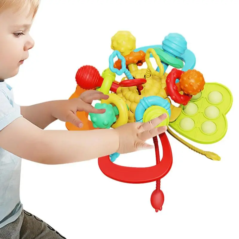 

Baby Montessori Teething Sensory Toys Baby Toy 0-3 Years Silicone Flying Saucer Pull String Educational Toy For Babies Gift