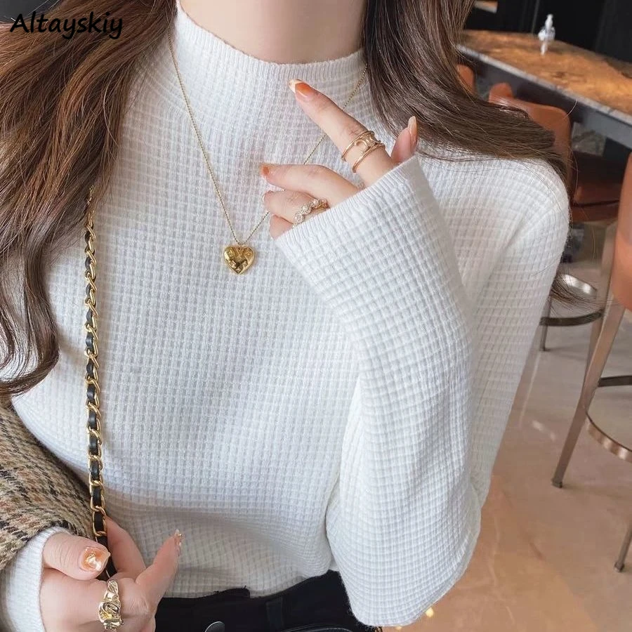 

Pullovers Women Elegant Office Lady Pure Leisure Soft mock neck Gentle Korean Fashion Clothes Autumn Chic Temperament Inner Knit