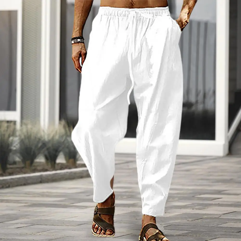 

Deep Crotch Stylish Mid Waist Men Sweatpants Thin Men Summer Sweatpants Pockets Women Garment