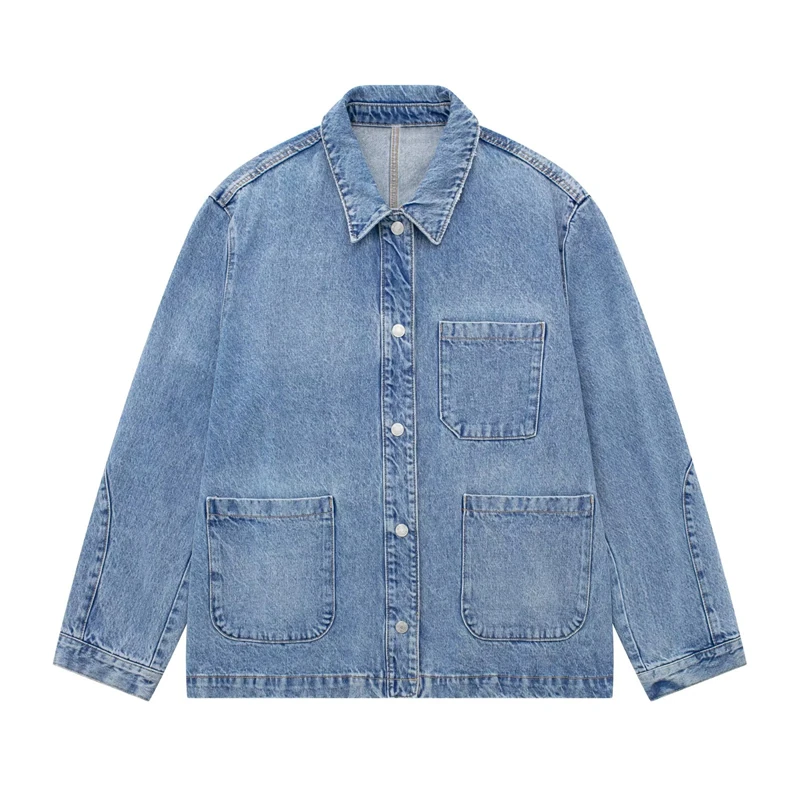 

Summer New Casual Loose Lapel Long-sleeved Denim Jacket Retro Fashion Tooling Denim Jackets women's