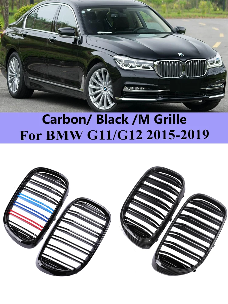 

Front Bumper Carbon Fiber Kidney Grill For BMW 7 Series G11 G12 2015-2019 Refting Racing Double Slat Grills M Color Relacement