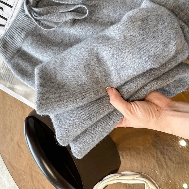 Pantaloni larghi larghi a vita alta in lana con temperamento autunnale e invernale Pantaloni dritti casual in morbida lana cerosa da donna 5