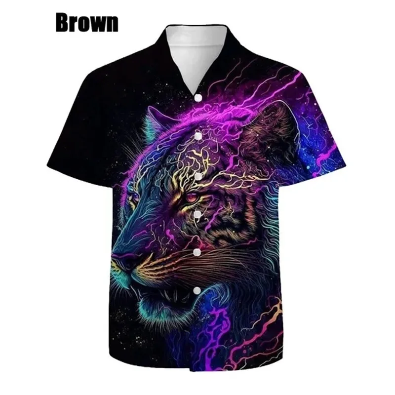 thumbnail image 1 of Nuevas camisas de manga corta con estampado de animales para hombre, camisas informales de verano de gran tamaño con botones, camisas de playa para hombre, ropa de calle, 1 of 5