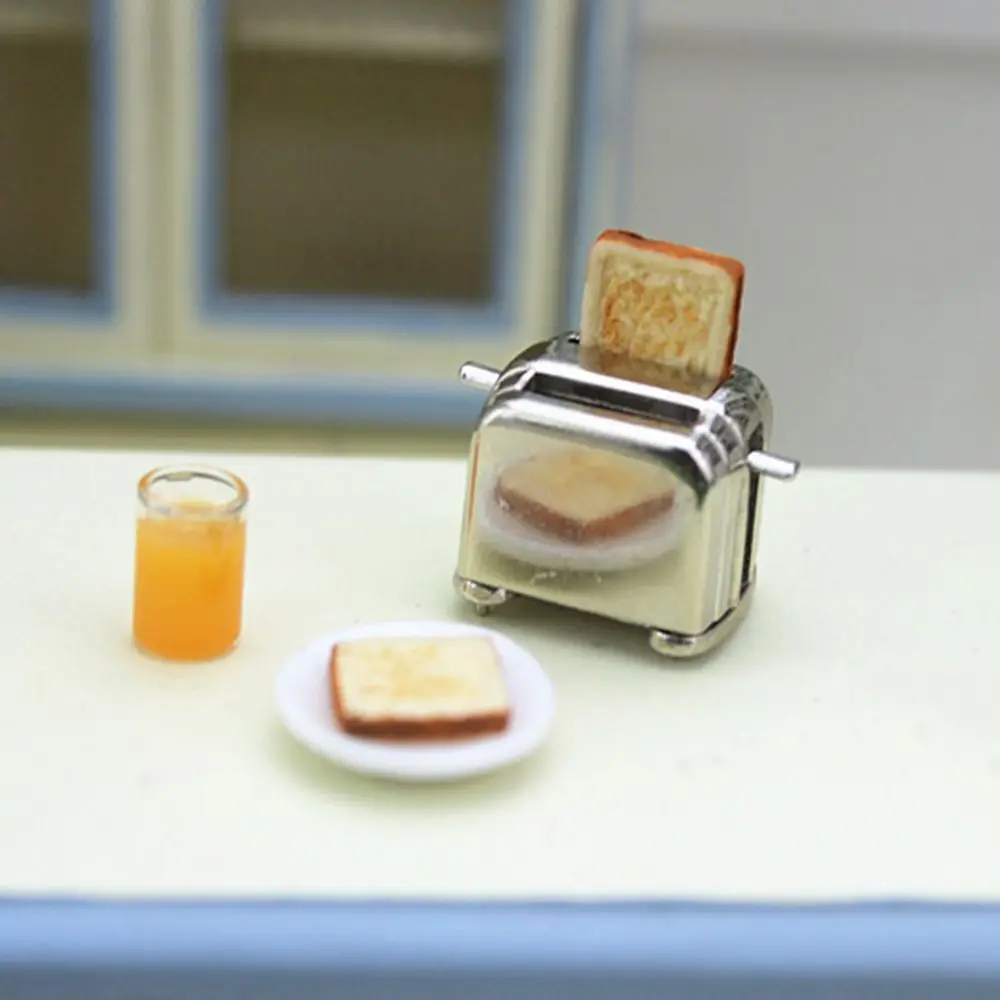 Cute Simulation Food Mini Kitchen Toy Playing House Doll Accessories Toast Machine Miniature Toaster With 2PCS Bread 5