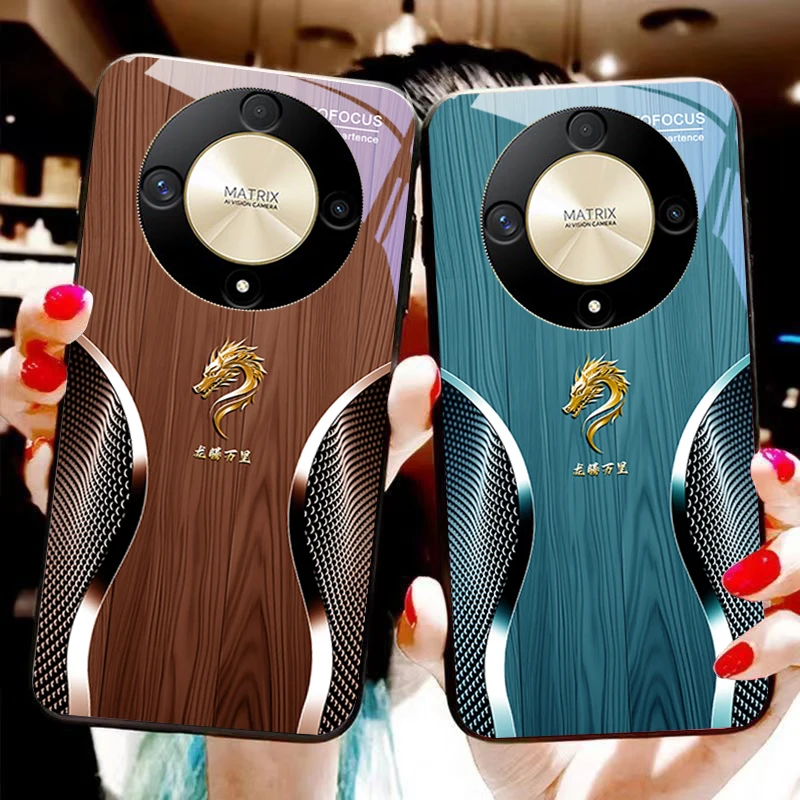 Wooden Dragon Black Tempered Glass Phone Case