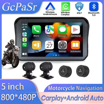 Navigazione per motocicli GPS DVR da 5 pollici Wireless CarPlay Android Auto Display intelligente portatile IPX7 Telecamera di registrazione HD impermeabile