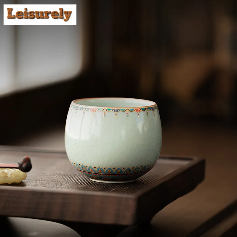 140ml Ru Kiln Dunhuang Treasure Flower Dragon Egg Teacup Boutique Tea Bowl Jug Tea-tasting Meditation Cup Jianzhan Master Cups