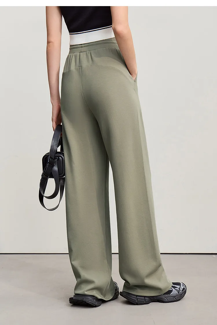Amii Cotton Pants For Woman 2026 Autumn New Adjustable Rubber Band Waist Casual Pants Long Wide Leg Knit Women Trousers 12641040