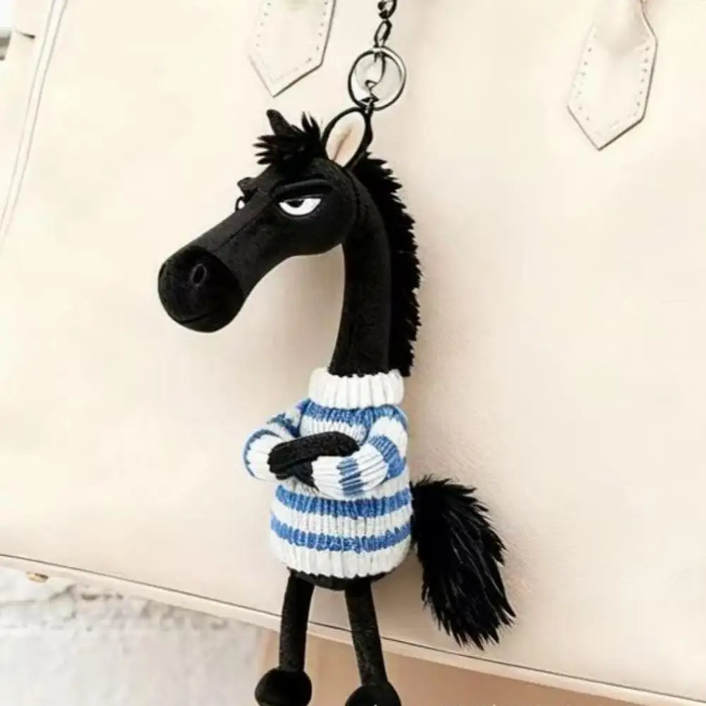 Elegant Black Plush Horse Keychain - High-Quality Equestrian Accessory