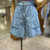 New Design Saturn Embroidery High Waist Denim Shorts women Rough Selvedge Loose Crop Jeans