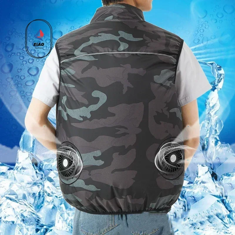 EiAOAir Conditioner Fan Vest Mens Summer Fishing Cooling Sleeveless Work Jacket Refrigeration Clothes Hiking Camouflage Ice Vest