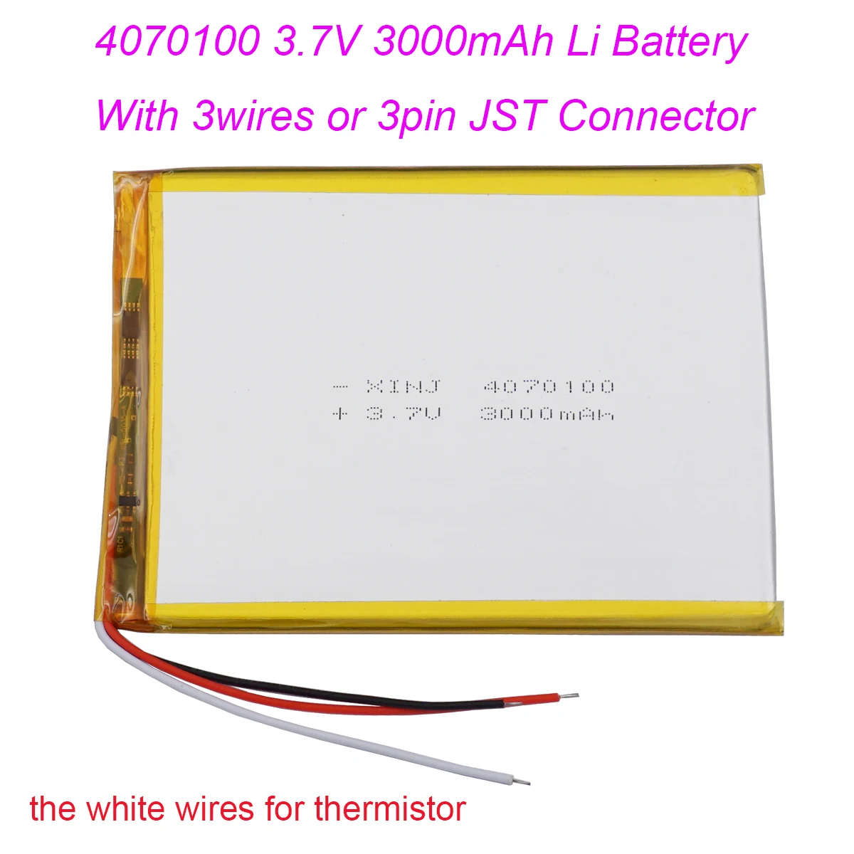 

3.7V 3000mAh 11.1Wh NTC 3 Wires Rechargeable Li po Battery 4070100 JST 3Pin 1.0/1.25/1.5/2.0/2.54mm plug For Bluetooth Speaker