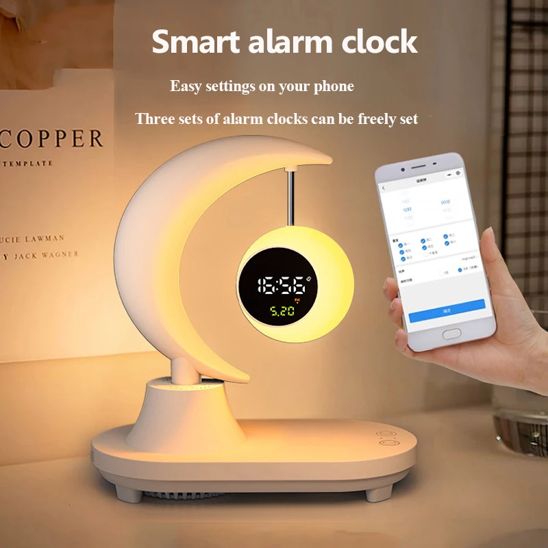 Wirelss Alarm Clock Bluetooth Speaker Colorful Night Light Bluetooth Soundbar 15W Wireless Charging MP3 Music Player App Control