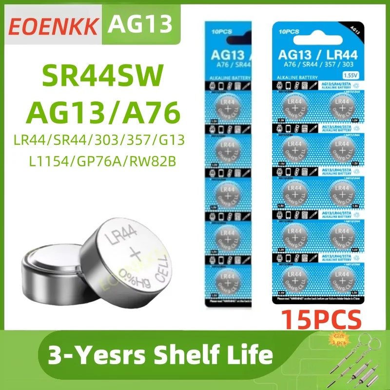 JUNI 20-Pack LR44 AG13 357 Batteries – 1.5V Coin Cell With Mini Screwdriver – For Remotes, Watches