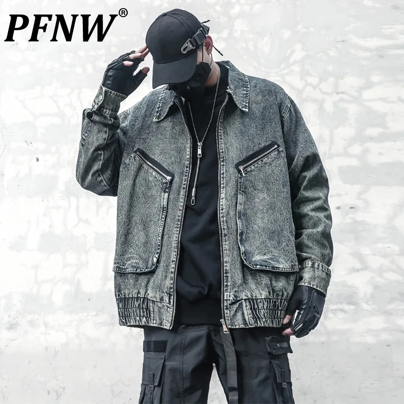 

PFNW Men's Punk Tide Chic Functional Washed Vintage High Street Workwear Denim Jacket Spring And Autumn New Fashion Coat 12Z6307