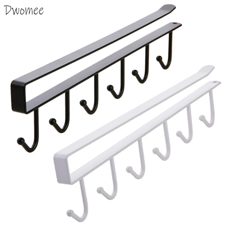 

Cup Holder Under Cabinet Utensils Hanger 6 Hook Coffee Cup Mug Holder for Kitchen Shelf Wardrobe Organizer Hanging Rack Holder