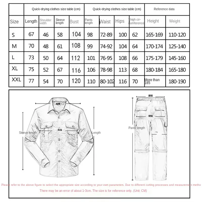 Tactical Top Pants Set Men Detachable T-shirt Shorts Outdoor Sports Suit Quick Dry Clothes Set Men's Trekking Hiking Shirt Pants