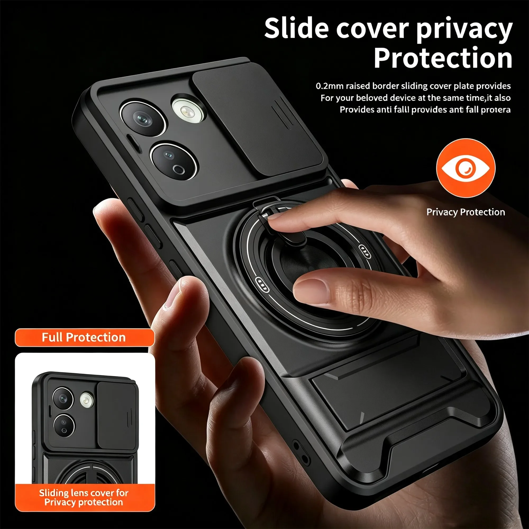 Magnetic Stand Shockproof Armor Phone Case with Slide Camera Protector and Kickstand