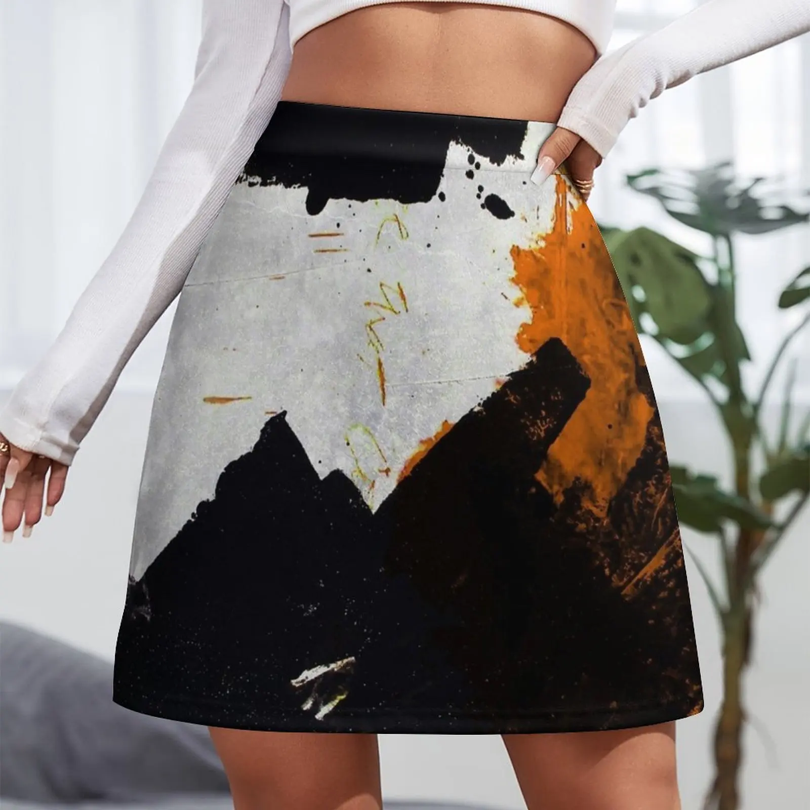 Minimal Orange on Black Mini Skirt Skirt satin 90s vintage clothes festival outfit women
