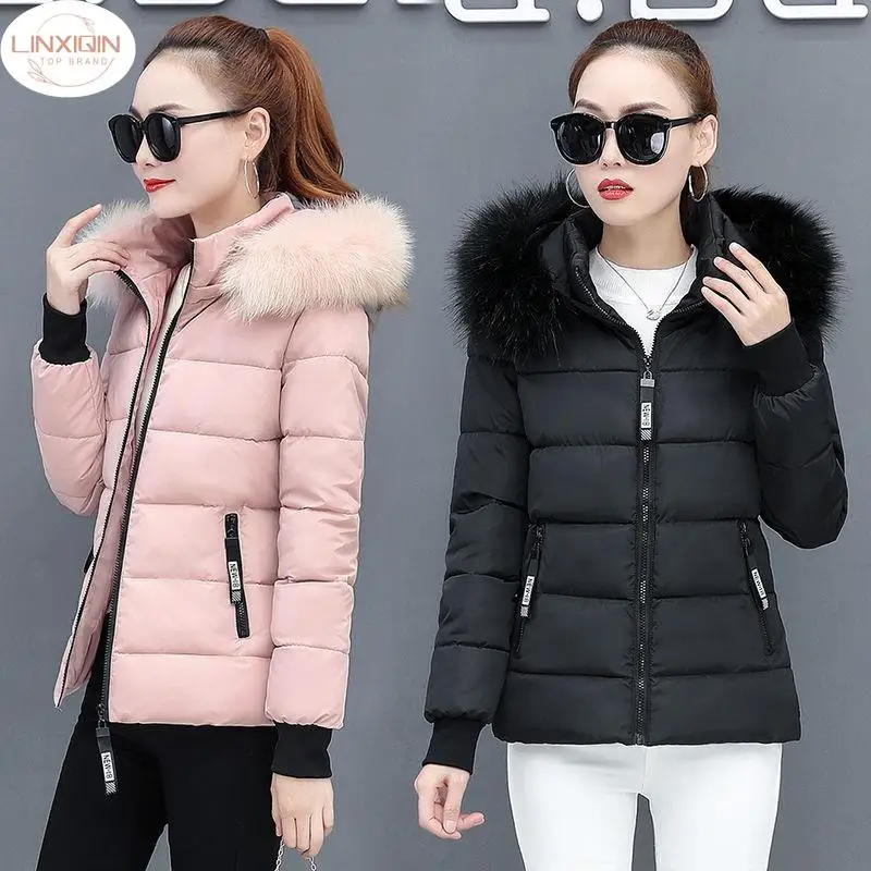 

LINXIQIN 2024 New Winter Parkas Women Jacket Fur Collar Hooded Basic Coat Thicken Female Jacket Warm Cotton Padded Outerwear 3XL