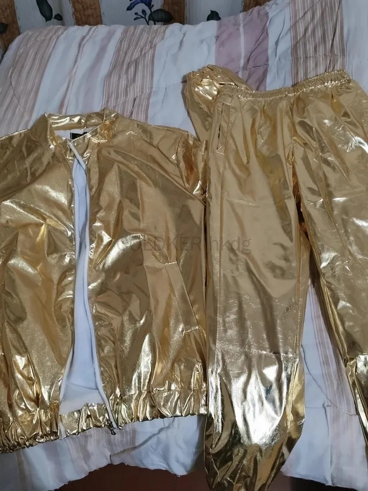 Men's Sets Shiny Metallic Suits Adult Disco 2 Piece Outfit Jacket Pants Halloween Dress Up Nightclub Dance Rave Cosplay Costume 5