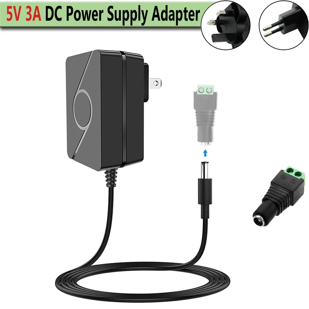 5V Power Supply Adapter Converter with 5.5x2.1mm Tip for WS2812B LED Pixel TV Box Raspberry Pi Arduino,Level VI Energy Efficienc