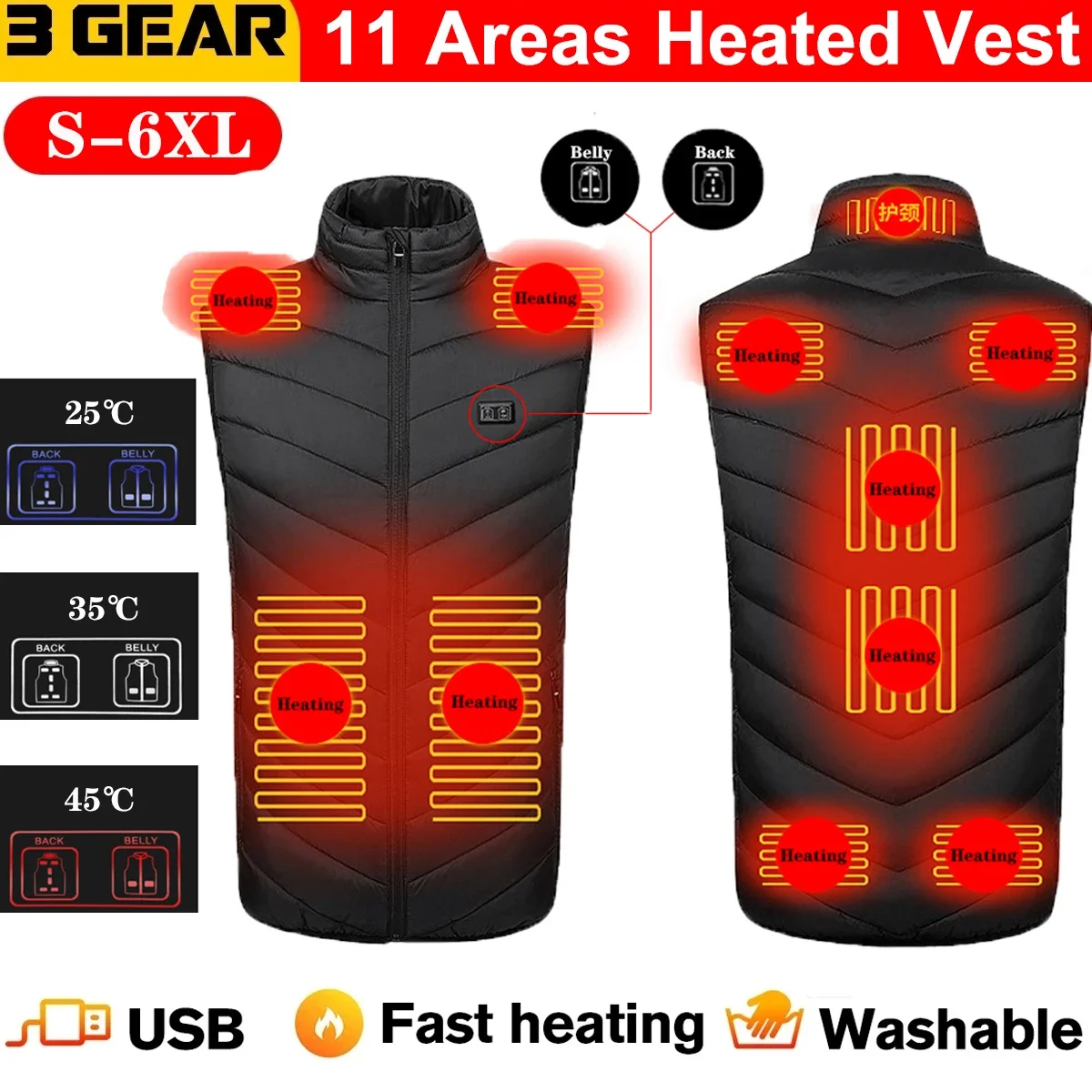 

11 Areas Heated Vest Men Women Electric heated jacket Thermal Vest Jacket heating vest jacket men tactical vest veste chauffante