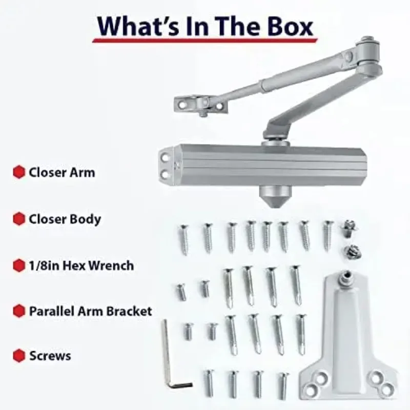 Commercial Grade Automatic Door Closer, Surface-Mounted, Medium/Heavy Duty, Adjustable 6-S Setting