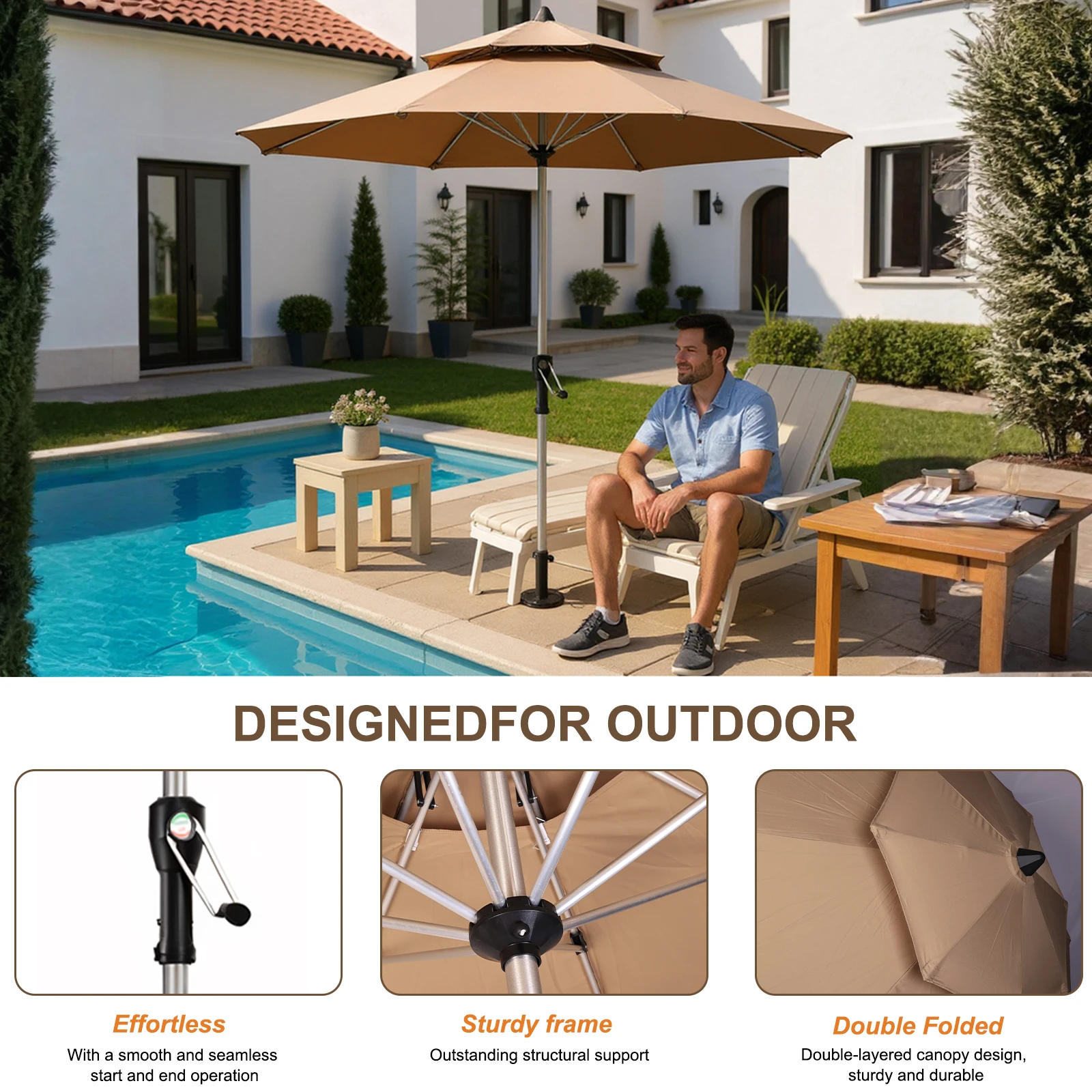 Outdoor Patio Umbrella 8 Ribs Outdoor Table Umbrella Market Umbrella for Garden Deck Backyard Pool