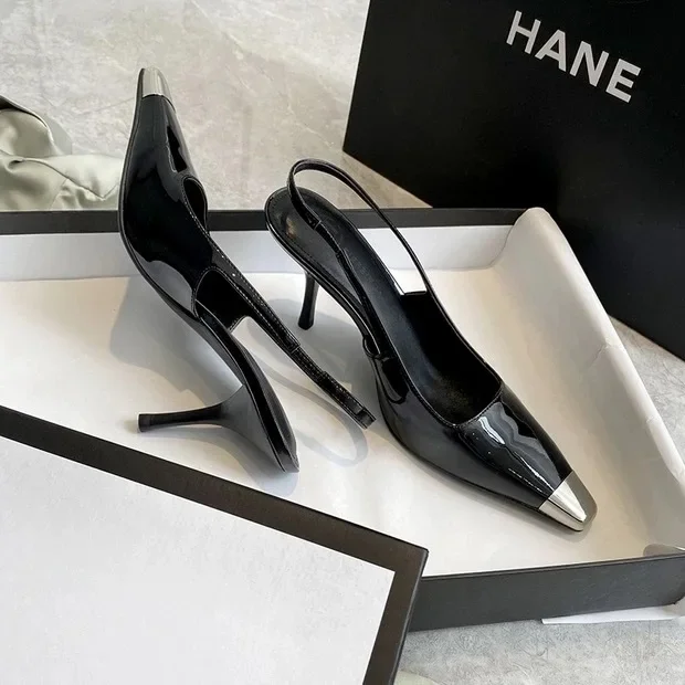 Elegant Woman Sandals High Heeled Sexy Closed Toe Footwear Summer Slingback Pointed Fashion Dress Ladies Shoes Women Slingback Sandals Women High Heels Shoes Women Dress Shoes