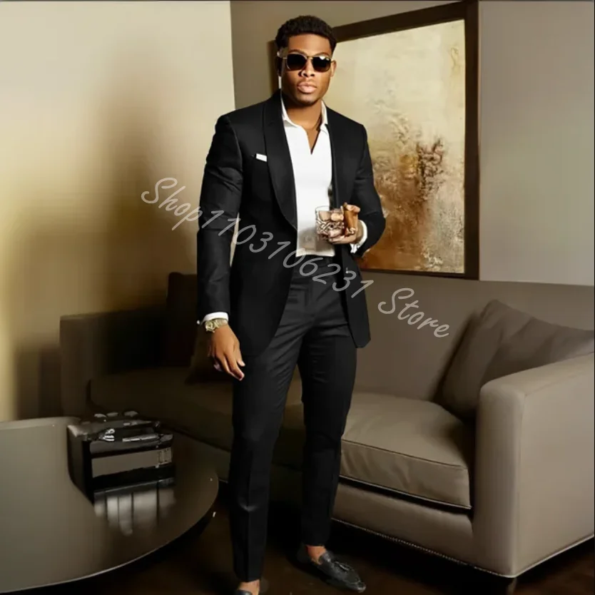 Fashion Black Suit for Men Slim fit Luxury Wedding Tuxedo Formal Blazer Pants 2 Piece Tailor-made Suit Male Jacket Costume Homme