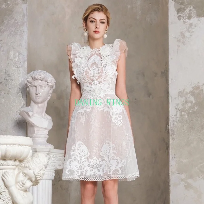 

2023 Backless Party Beach Summer Sexy Dress Embroidery Runway Boho Sundress Women Lace Sleeveless Solid White Woman Vestido Mini