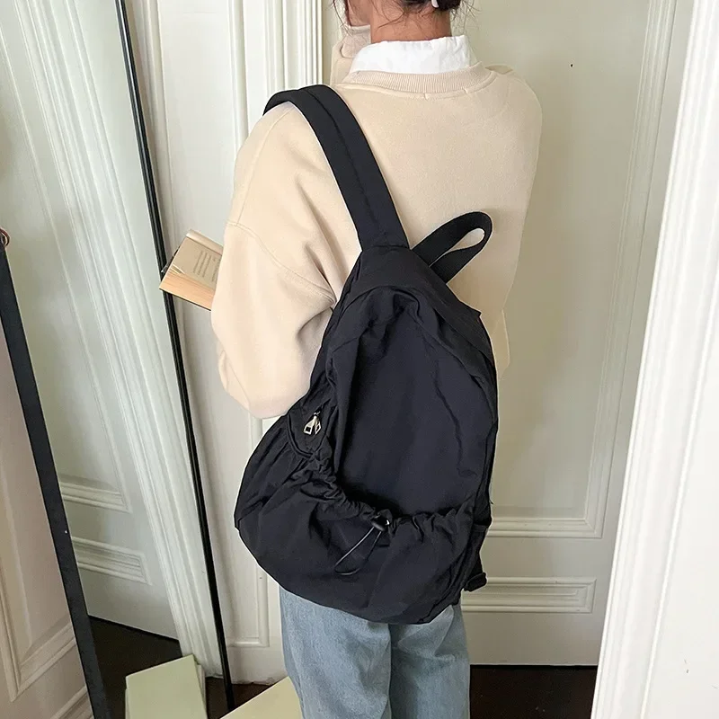 

Женский тканевый рюкзак с рюшами, легкий нейлоновый школьный ранец для путешествий и учебы, синяя сумка на шнурке