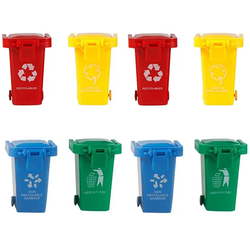 8pcs Kid Push Garbage Can Toy Children Trash Can Toys for Playing Foldable sliding children's