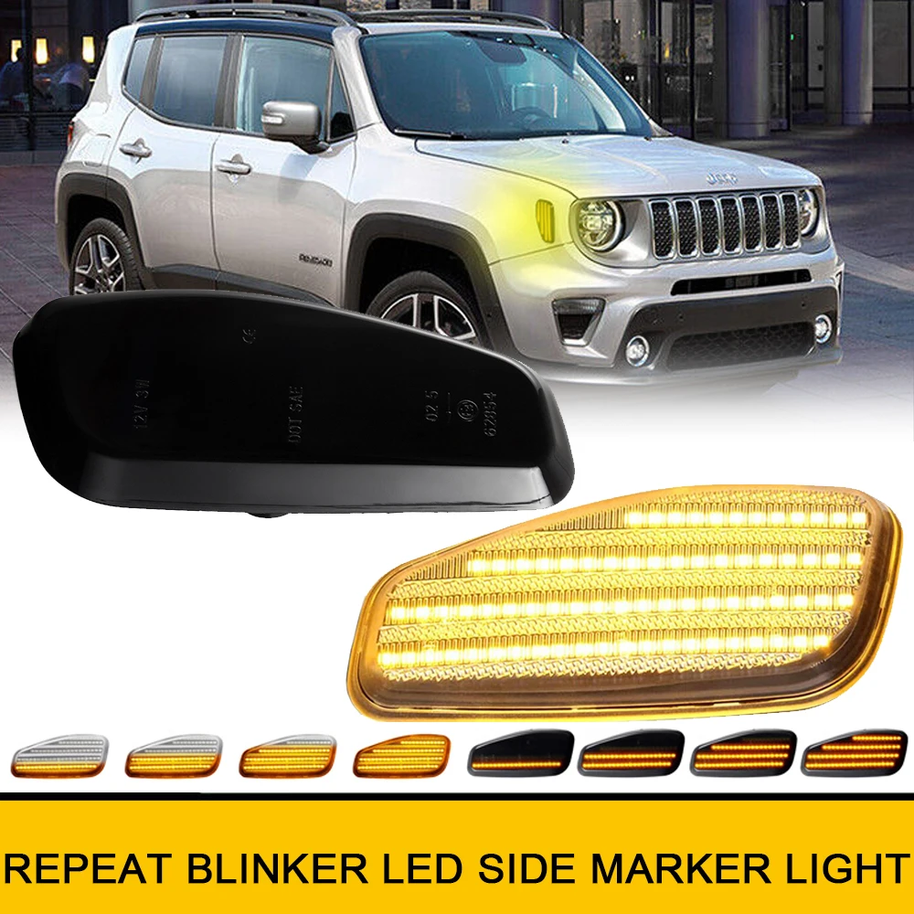 

Для Jeep Renegade BU 2014-2021, динамический Янтарный фонарь, боковой маркер, индикатор поворота автомобиля, Canbus OEM # 68256049AA поворотники