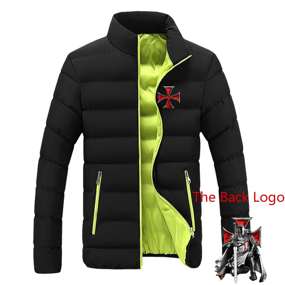 Men's Knights Templar Printing Fashion Solid Tracksuit Thicken Zipper Cotton Clothing Winter Warm Leisure Jacket Coat