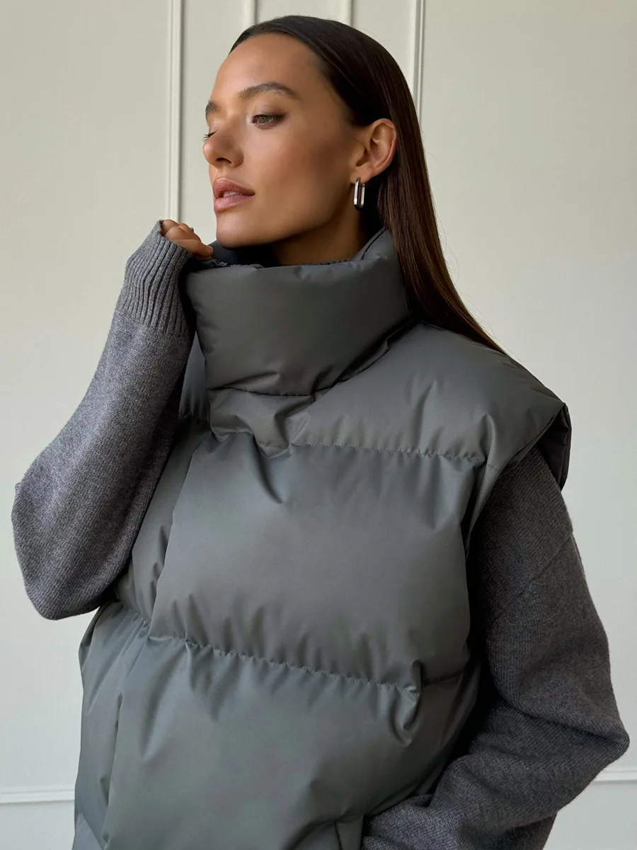 Casual Loose Sleeveless Jackets Parkas Female Winter New Streetwear Outwear For Women Lapel Tank Top Patchwork Coat