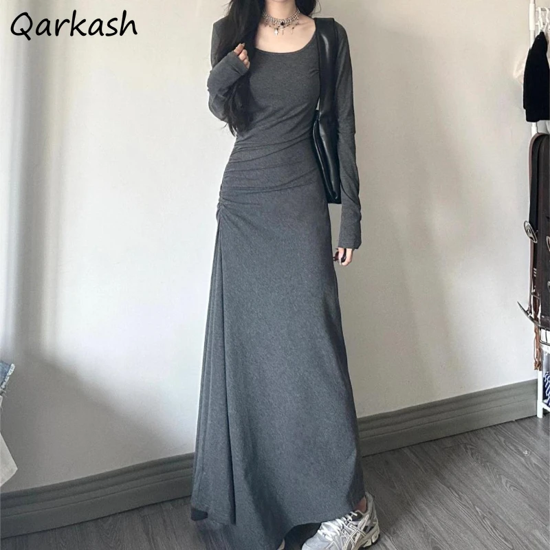 

Irregular Y2k Long Dress Women High Waisted Sleeve Solid Basics Elegant Korean Fashion Streetwear Minimalist Sexy Vintage