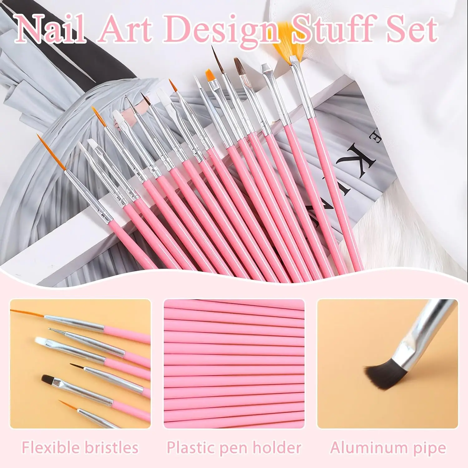 15-teiliges Nageldesign-Pinsel-Set – Für Nagelkunst, Acryl, Detaillierung, Maniküre Zu Hause & Salon