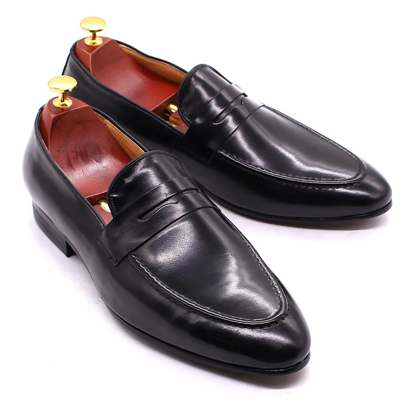 Spring Autumn Mens Penny Loafers Genuine Leather Hand Painted Slip On Dress Shoes Size 6-13 Wedding Casual Business